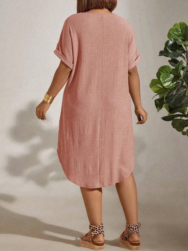 Vestido Feminino com Textura Leve e Manga Morcego - Eleonora. Plus Size