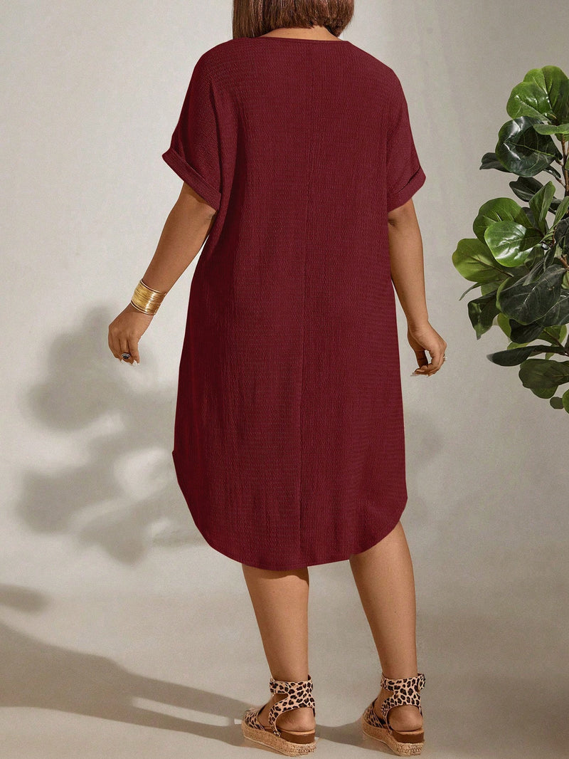 Vestido Feminino com Textura Leve e Manga Morcego - Eleonora. Plus Size