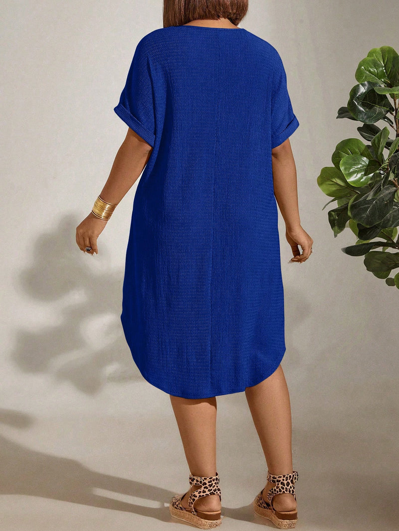 Vestido Feminino com Textura Leve e Manga Morcego - Eleonora. Plus Size