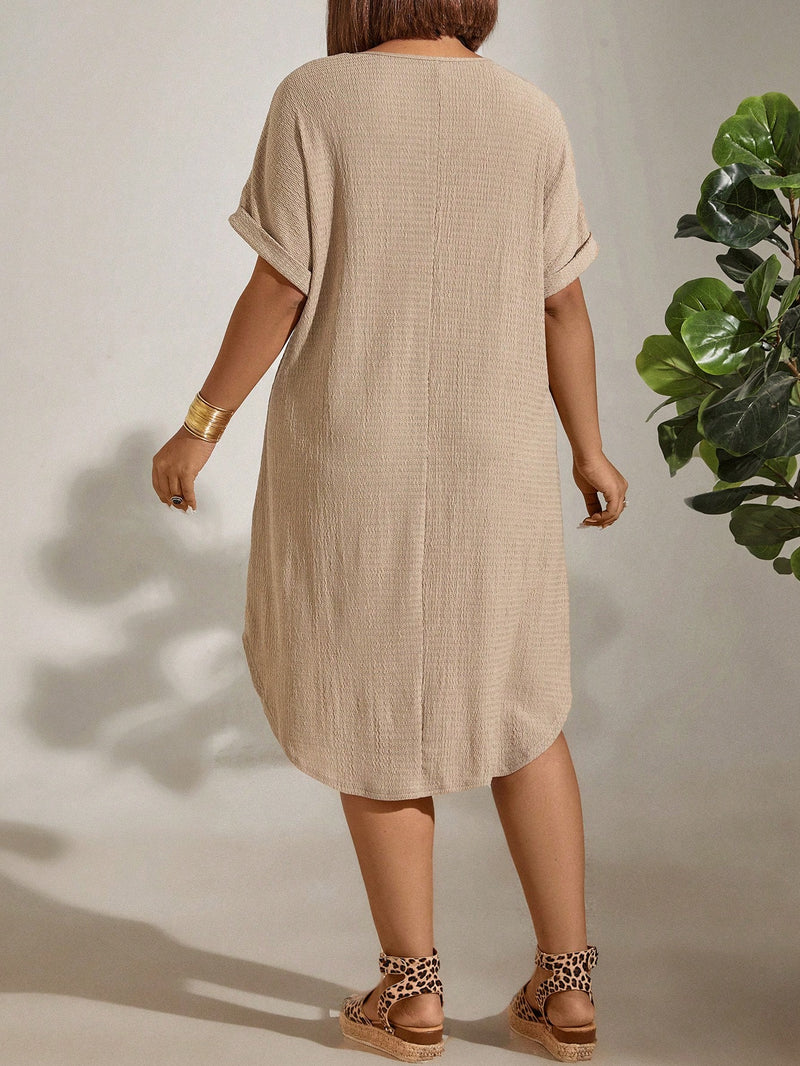 Vestido Feminino com Textura Leve e Manga Morcego - Eleonora. Plus Size