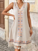 Vestido com Estampa Geométrica e Bainha de Borla - Meg