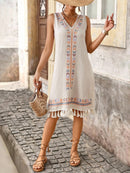 Vestido com Estampa Geométrica e Bainha de Borla - Meg