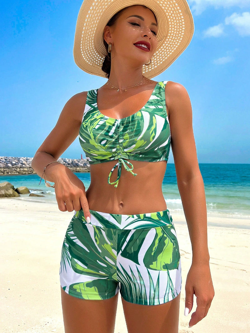 Shortkini feminino com saída de praia estampado Berenice