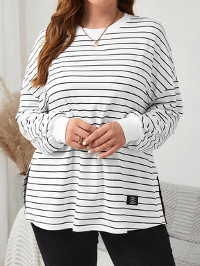 Blusa manga longa feminina listrada com gola redonda Emilia
