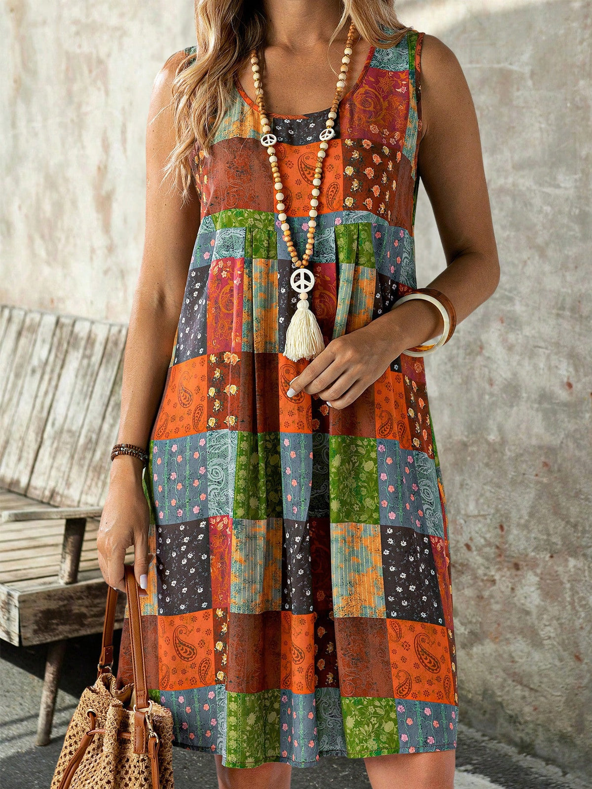 Vestido Feminino Com Estampa Retalho Ammy