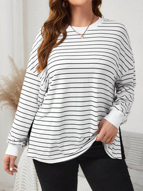 Blusa manga longa feminina listrada com gola redonda Emilia