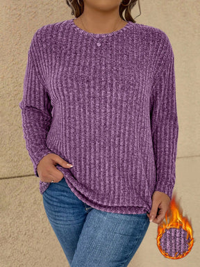 Blusa feminina basica canelada manga longa e gola redonda Hally. Plus Size