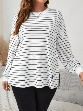 Blusa manga longa feminina listrada com gola redonda Emilia
