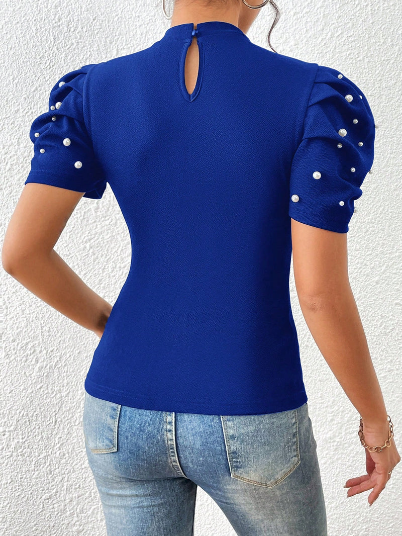 Blusa Feminina Gola Redonda Detalhe Perolado