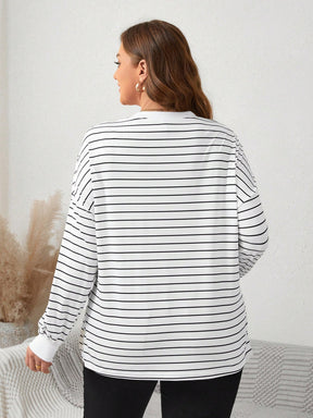 Blusa manga longa feminina listrada com gola redonda Emilia