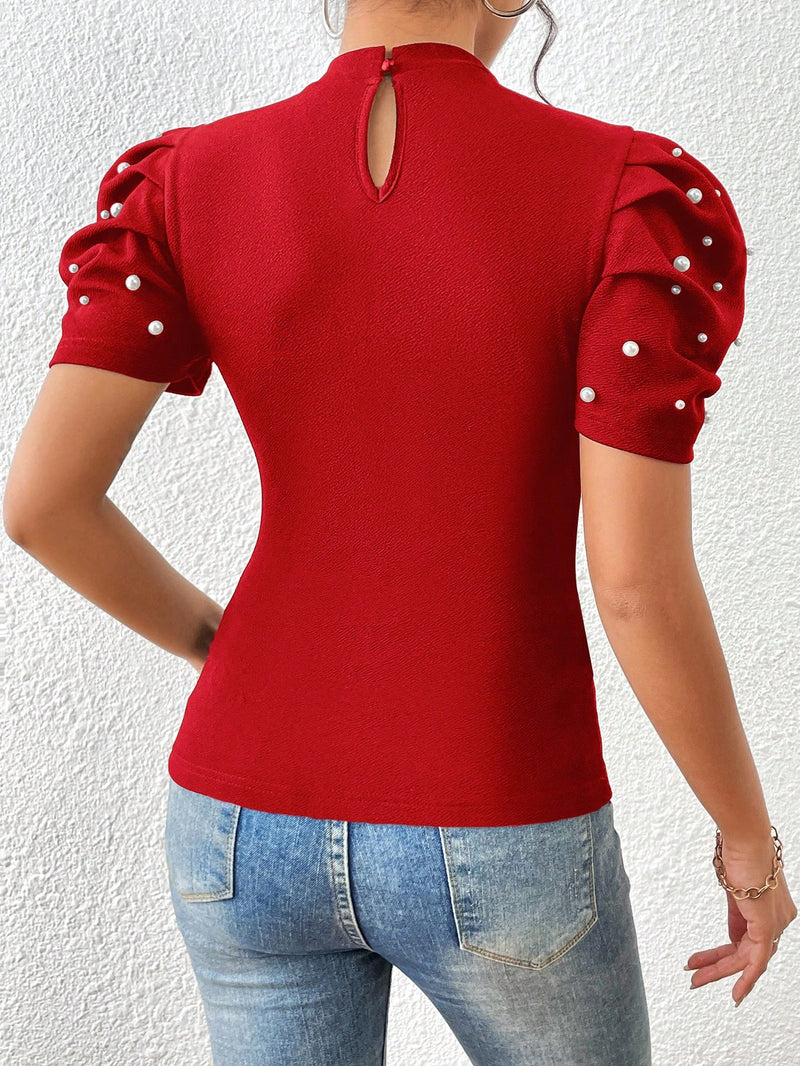 Blusa Feminina Gola Redonda Detalhe Perolado