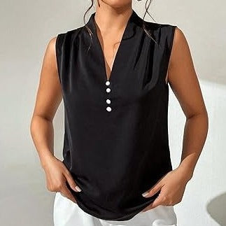 Camisa Feminina sem manga com botões frontais Maitê