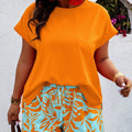 Conjunto Feminino Camisa Gola Redonda e Short Casual Debora. Plus Size