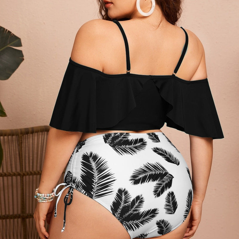 Biquini Feminino Plissado de Plantas Plus Size