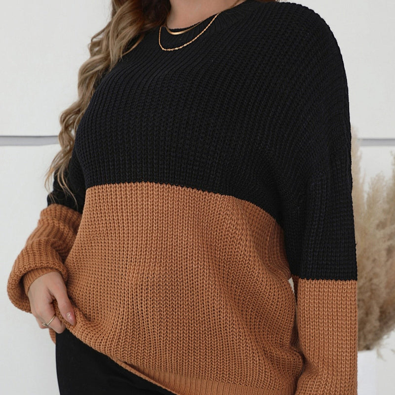 Suéter Feminino Casual em Tricot 2 Tons. Plus Size