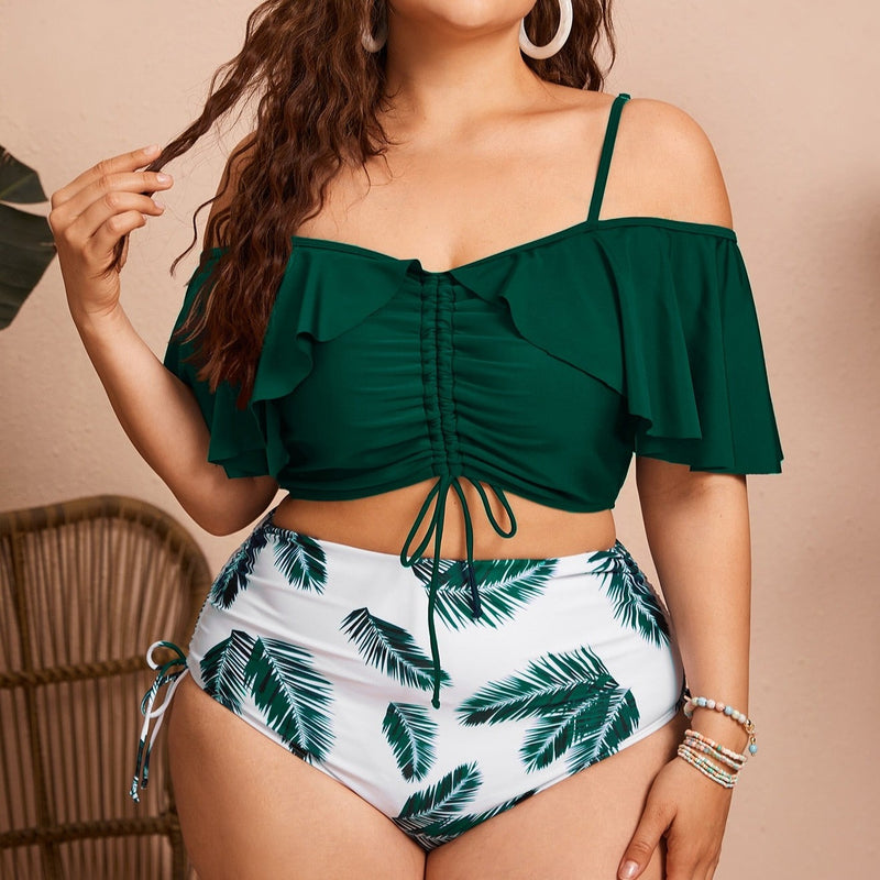 Biquini Plissado de Plantas Plus Size