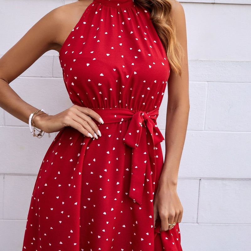 Vestido Feminino com detalhes de corações e cordão na cintura Miami Red