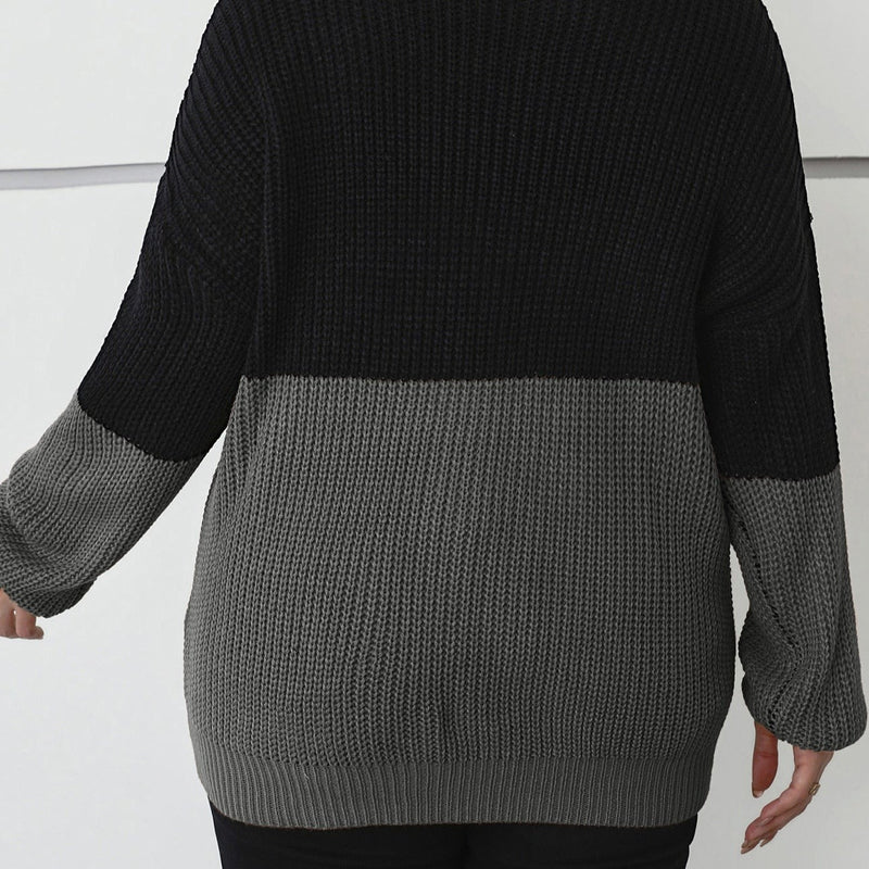 Suéter Feminino Casual em Tricot 2 Tons. Plus Size