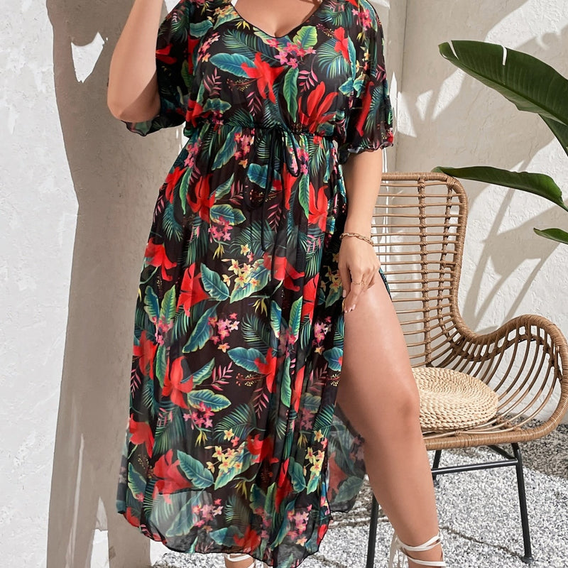 Saída de praia estampada  Dinamar. Plus Size