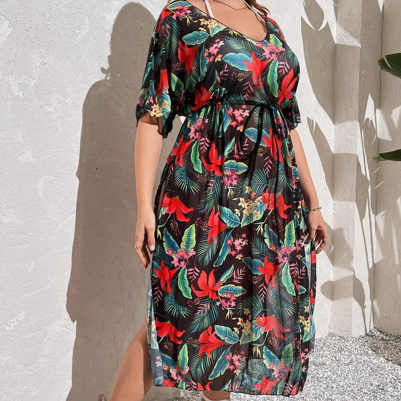 Saída de praia feminina estampada  Dinamar. Plus Size