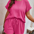 Conjunto Feminino Camisa Gola Redonda e Short Casual Debora. Plus Size