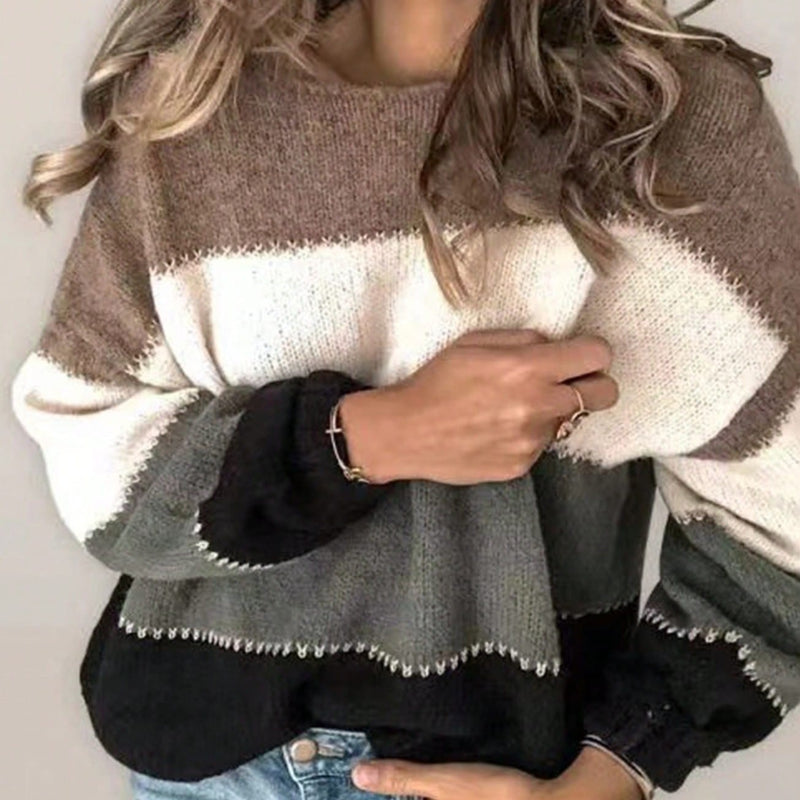 Suéter Feminino Casual Estampa em Blocos de Cores Angelina Plus Size