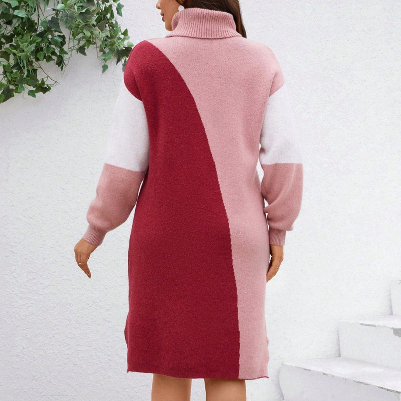 Vestido Feminino de Lã gola Alta Hellen. Plus Size