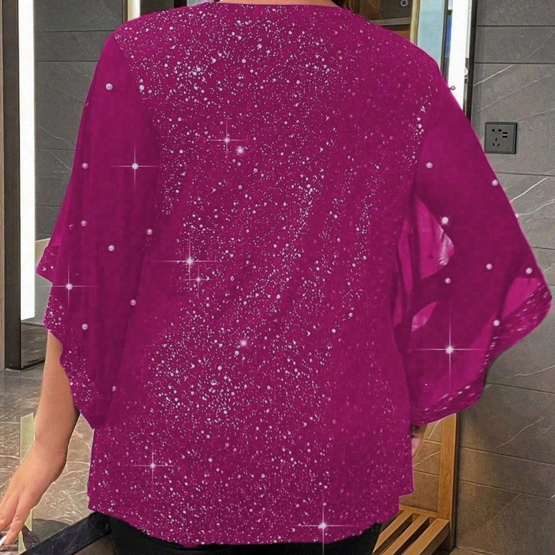 Blusa Feminina com brilhantes e Pérola. Plus Size